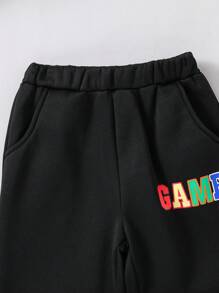 2 piezas Conjunto de chaqueta y pantalones impresos para niños preadolescentes, otoño/invierno - Negro - Ver 5