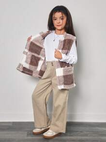 Girls' Casual All-Match Versatile Commuting Elegant  Outerwear Fleece Sleeveless Jacket, Suitable For Gatherings, Winter, School, Windproof And Warm - Khaki - View 6