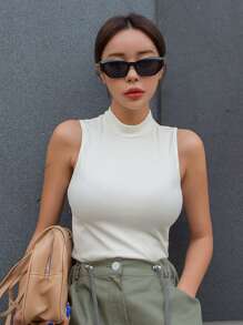 DAZY 女式纯色立领修身罗纹背心，夏季