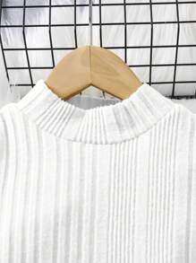 SHEIN Young Girl's Asymmetric Strap Dress And Stand Collar Long Sleeve Ribbed T-Shirt Casual Set - Black and White - View 5