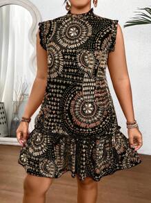 SHEIN Clasi Đầm suông không tay cổ đứng in họa tiết hoa phong cách Boho cổ điển cỡ lớn dành cho nữ, dành cho mùa hè - Nhiều màu - Xem 6