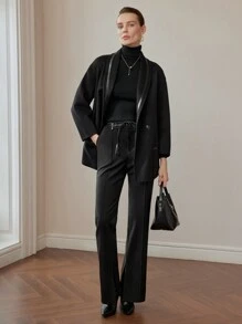 MOTF PREMIUM 羊毛披肩领贴袋系腰带大衣