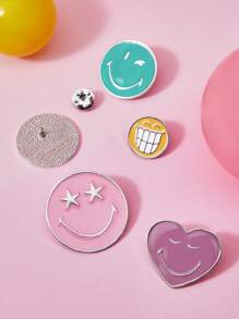 SmileyWorld® | SHEIN 5pcs/Set Funny Cartoon Face Brooch Pins