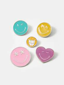 SmileyWorld® | SHEIN 5pcs/Set Funny Cartoon Face Brooch Pins