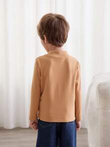 Cozy Pixies Cartoon Bear Pattern Knitted Soft Stand Collar Long Sleeve Pullover T-Shirt For Young Boy