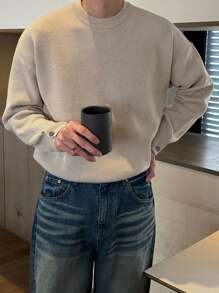 DAZY Men's Solid Color Crew Neck Long Sleeve Basic Sweater, Casual Everyday Wear Fall,Winter - Apricot - View 7