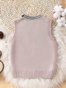 Young Boy V-Neck Sleeveless Letter & Numeral Print Fashionable Loose Comfy Sweater Vest Cardigan