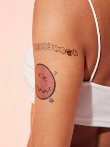 SmileyWorld® | SHEIN 4 piezas Pegatinas de tatuaje temporal con caras de dibujos animados divertidos - Multicolor - Ver 6