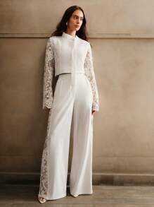 Anewsta Elegant Lace Patchwork Bell Sleeve Blouse, Spring & Autumn - White - View 6