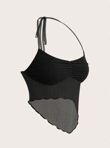 SHEIN ICON Y2k Summer Fashionable Sexy Mesh Backless Halter Neck Black Top - Black - View 3