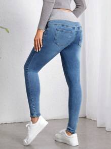 SHEIN Maternity High Waist Skinny Jeans - Medium Wash - View 2