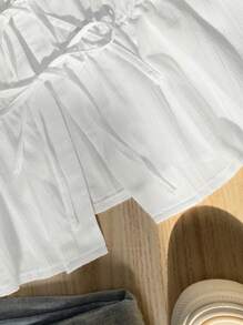 SHEIN Unity Women's Solid Color Tie Collar Flared Sleeve Long Sleeve Blouse, Spring And Autumn Fall Cloth For Women - White - View 4