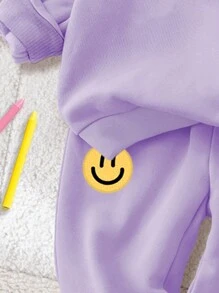 SHEIN Leap Crew Baby Girls Casual Simple Smiling Face Knitted Soft Loose Round Neck Pullover Thick Sweatsuit, Suitable For Autumn And Winter - Purple - View 5