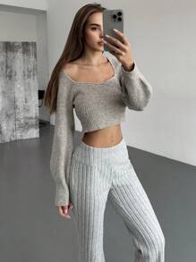 Aloruh Áo len ngắn tay cổ tròn đơn giản màu kaki đi làm dành cho nữ - Màu Khaki - Xem 8
