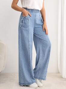SHEIN Essnce Damskie jeansy z szerokimi nogawkami i luźnym ściągaczem w pasie