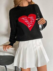 EURMUSE Pulover cu gât rotund cu model vatră pentru femei - Negru - Vizualizare 2