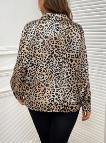 SHEIN Clasi 大码优雅秋冬职业装缎面豹纹纽扣衬衫