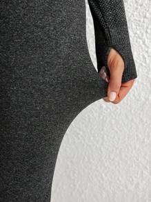 SHEIN 2 件套孕妇长袖上衣和修身长裤运动套装 - 黑色 - 查看 6