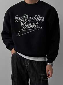 DAZY Men's Autumn Letter Embroidered Pullover Sweatshirts - Black - View 7