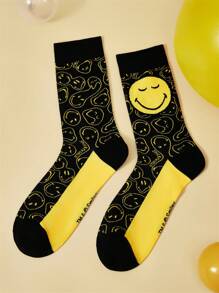 SmileyWorld® | SHEIN 1pair Men's Mid-Calf Socks With  Face Pattern