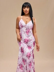 Forever 21 Váy suông co giãn in hoa màu hồng cỡ lớn cho tiệc lễ - Hồng - Xem 5