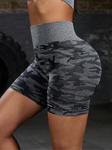 Powerista 迷彩拼布腰带无缝运动短裤 - 灰色 - 查看 5