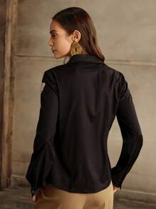 Anewsta Ladies' Orchid Printed Conceptual Design Polo Collar Shirt