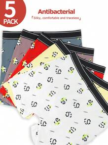 5pcs/Pack Men's Letter & Cartoon Printed Breathable Boxer Briefs - Multicolor - View 2