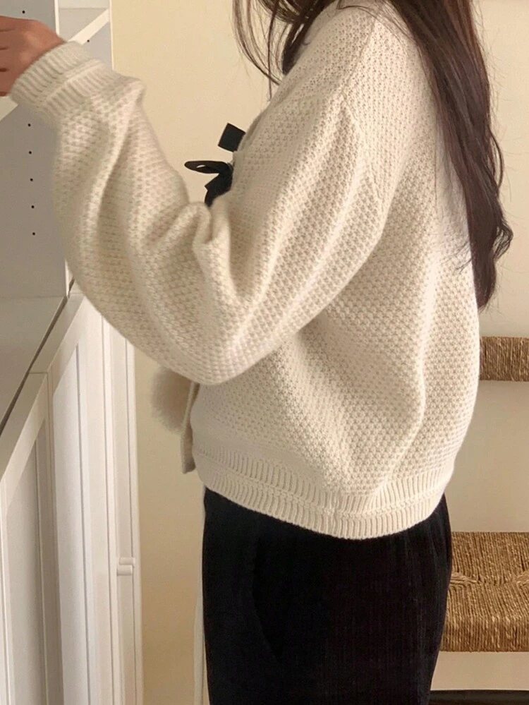 Women's Casual Bow Decor Cardigan, Autumn,Fall Women Clothes