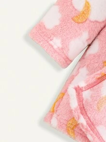 Cozy Pixies Thickened Hooded Pajama Cardigan Robe With Star, Moon & Cloud Pattern For Baby Girl