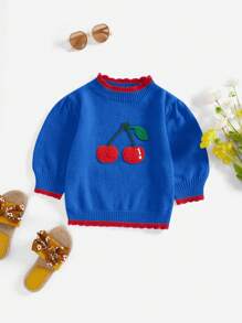 Forever 21 Jesień i zima Kobiety Żółty i czerwony dzianinowy wiśniowy graficzny/Halloween/Boże Narodzenie/Golf/Uroczy/Stroje panieńskie/Vintage/Podstawowe/Okrągły dekolt/Powrót do szkoły/Powrót do domu/Kontrast kolorów/Swobodny/Krótkie rękawy/Podstawowy/Rękawy bufiaste/Sweter