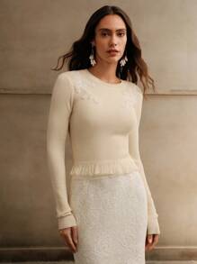 Anewsta سويتر أنيق ذو رقبة طاقم أكمام طويلة لون أحادي مع شراريب، خريف/شتاء