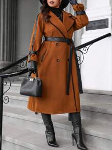 Celure Chaqueta holgada de manga larga con botones delanteros y ribete de color contrastante, de uso diario y casual, para el invierno, en tallas grandes