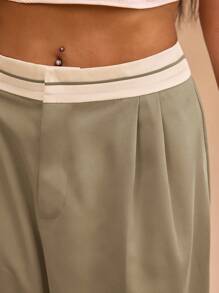 Forever 21 大码女式春秋时尚休闲拼色直筒裤