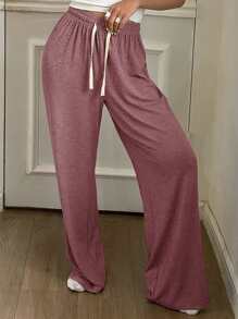 DAZY Pantalones rectos de punto básicos para estar en casa - Rosa - Ver 3