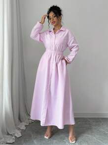Elenzga Vestido camisa con botones y cuello polo a rayas elegante para mujer, una nueva colección de primavera/otoño. Adecuado para fiestas de Navidad, Año Nuevo y las cuatro estaciones. Apropiado para ocasiones casuales como té de la tarde, fiestas, Acción de Gracias, vuelta al colegio, festivales de música country, casual de negocios, trajes de fiesta, citas, cumpleaños, brunch, estilo occidental, casual de negocios y ropa de mujer de otoño. - Rosa - Ver 7