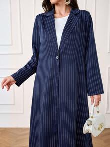 Al Najma Women's Turndown Collar Long Sleeve Striped Casual Arabic Abaya, Modest Elegant Fashion Maxi Blazer Style Abayas, For Casual Daily/Work/Evening Party