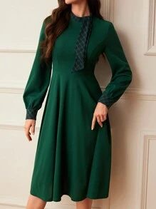 Vintamour Vintage Elegant Women's Plaid Patchwork Standing Collar Long Lantern Sleeve Tied Neck A-Line Casual Work Dress, Festival Christmas Women Dress Christmas Women Clothes Thanksgiving Women Outfit Winter Women Dress Fall Women Clothes Dress Green Long Sleeve Dress Fall Women Outfits Homecoming Dresses Long Sleeve Dress Winter Women Outfits Fall Dresses Party Women Dresses Winter Clothes