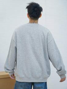 DAZY Men's Autumn Letter Print Pullover Sweatshirt - Grey - View 2