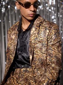 Manfinity VCAY Men's Casual Loose Fit All-Over Print Long Sleeve Front Zip-Up Jacket, For Fall Winter - Multicolor - View 4