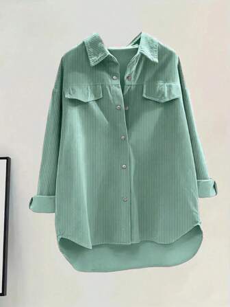 Women's Solid Color Front Button Casual Long Sleeve Blouse,Long Sleeve Tops
