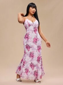 Forever 21 Váy suông co giãn in hoa màu hồng cỡ lớn cho tiệc lễ - Hồng - Xem 3