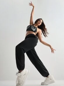 SHEIN Women's Casual Sports Pants With Pockets & Skeleton Print For Exercise, Running, And Dancing - Black - View 4