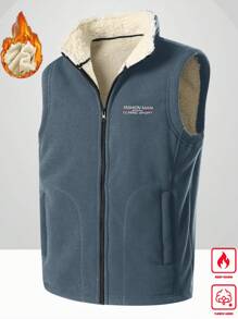 Manfinity Homme Men's Autumn And Winter Sleeveless Fleece Vest Embroidered Black Cardigan Jacket Warm Bottoming Top