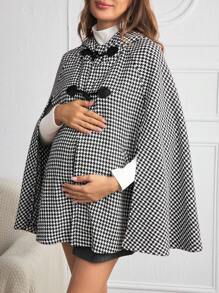 SHEIN Maternity Duffle Button Front Hooded Cape Coat With Cloak Sleeves, Winter Jacket For Women - Black and White - View 1