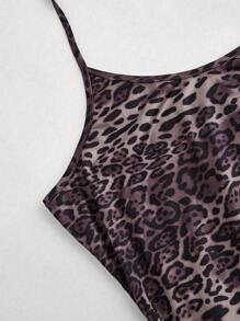 SHEIN Unity Plus Size Women's Halterneck Leopard Print Sexy Mermaid Ombre Bodycon Fitted Party Club Vacation Midi Dress