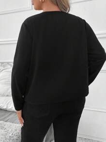 SHEIN Clasi 大码休闲珍珠缀饰夹克，秋季 - 黑色 - 查看 2