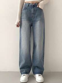 DAZY 女士宽松阔腿长牛仔裤 - 藍色 - 查看 3