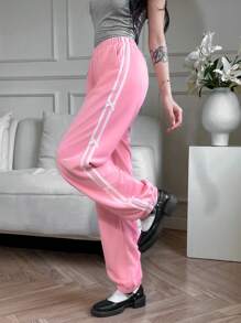 Chiquease Damen Rosa Hose mit seitlichem Streifen und Schleifendekor - Pink - Übersicht 4