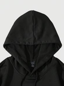 ROMWE MEN Street Life Men's Letter & Leopard Print Drawstring Hooded Sweatshirt And Pants Loose Fit Set, Suitable - Black - View 3